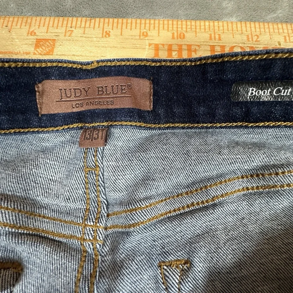 Judy Blue Jeans Womens 15 32 Bootcut Mid Rise Dark Wash Whiskered Stretch Denim
